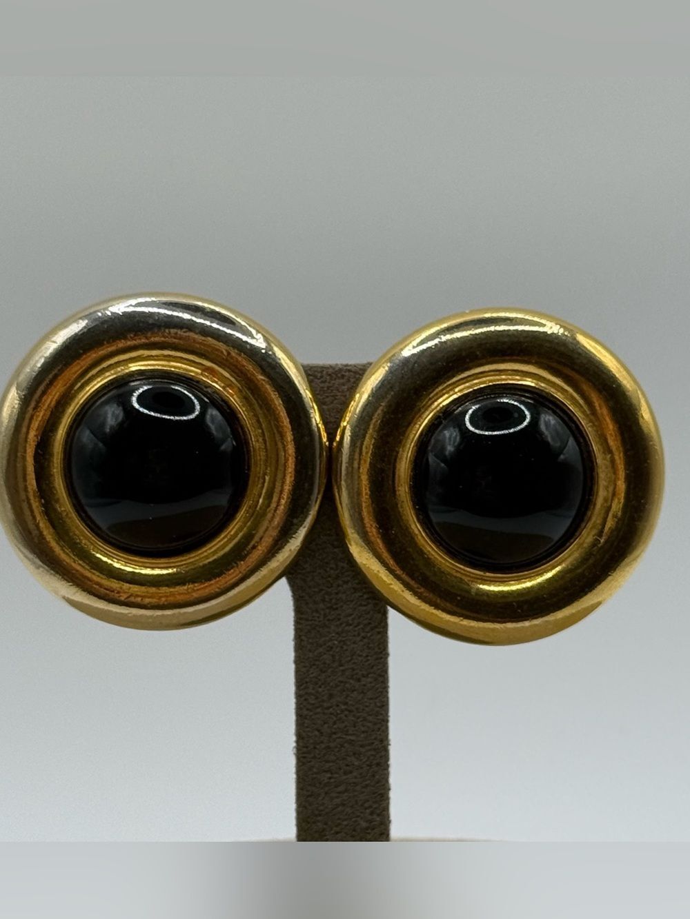 Ben-Amun Gold Round Earrings with Black Cabochon Centers